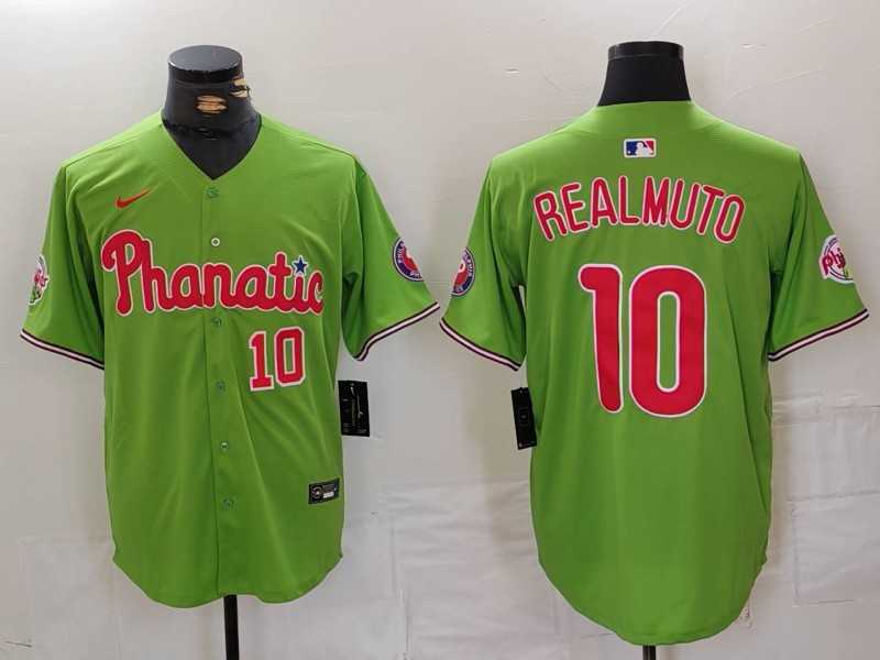 Mens Philadelphia Phillies #10 JT Realmuto Number Green With Patch Stitched Cool Base Nike Jersey->philadelphia phillies->MLB Jersey